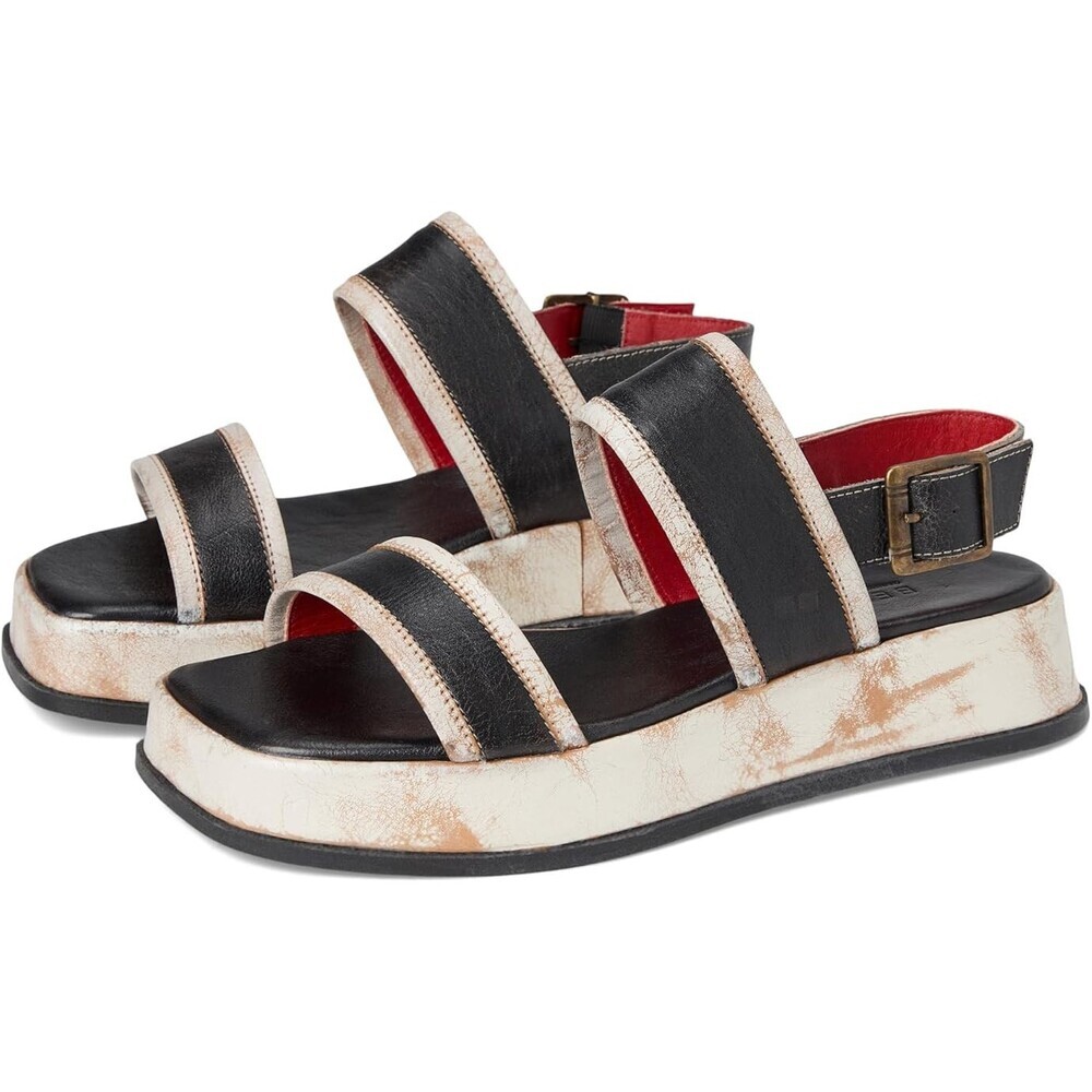 Bed|Stü Vice Sandals Women US 8 Black Rustic Leather Square Toe Platform HAWK061